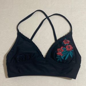 COASTAL BLUE Women's Floral Embroidery Lattice Back Bikini Top Size S